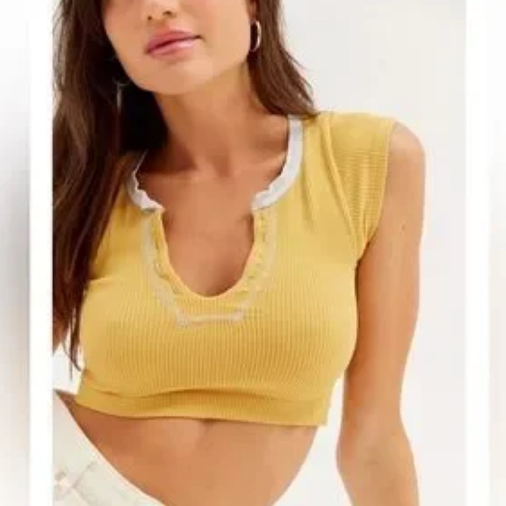 Urban Outfitters Yellow Cap Sleeve Ribbed Crop Top